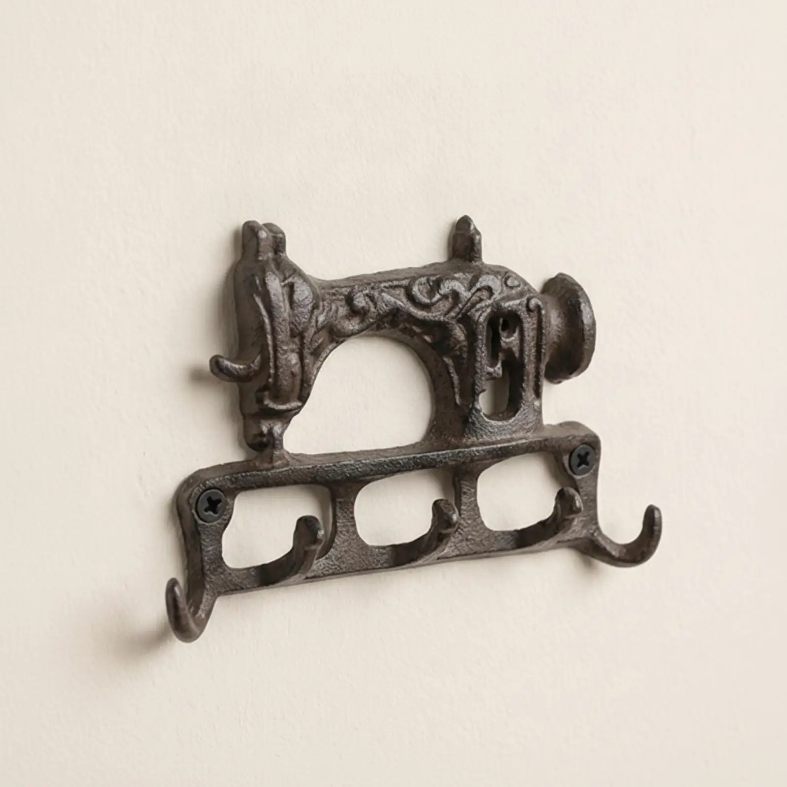 Wall Mounted Hook Cast Iron Vintage Sewing Machine Design for Entryway Closet Organizer Five Pegs Sturdy Holder for Keys