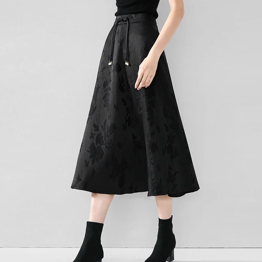 

2024 Harajuku Style Vintgae Jacquard High Waist Loose A-Line Skirt Women Black Fashion Chinese Hanfu Streetwear Saia Feminina