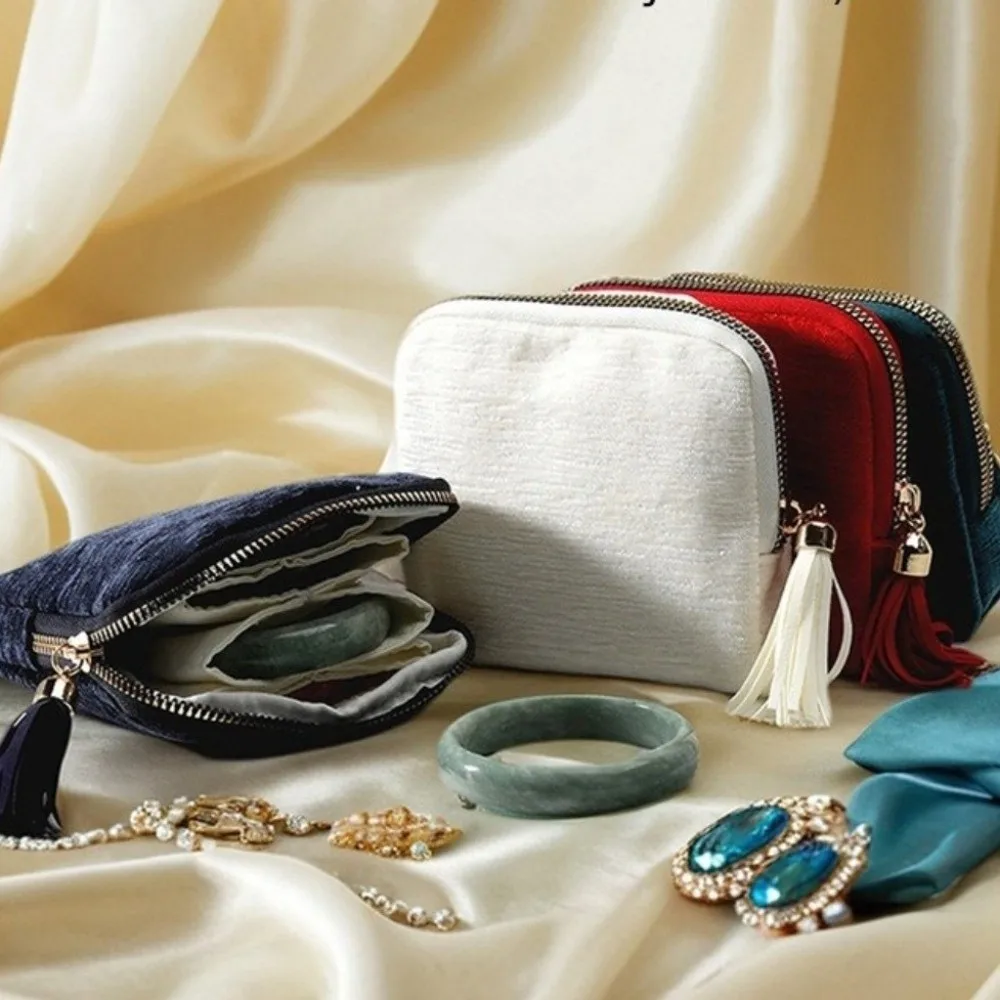 

Purse Five-Layer Jewelry Packing Bag Velvet Tassel Jewelry Storage Bag Zipper Organizer Jewelry Holder Necklaces