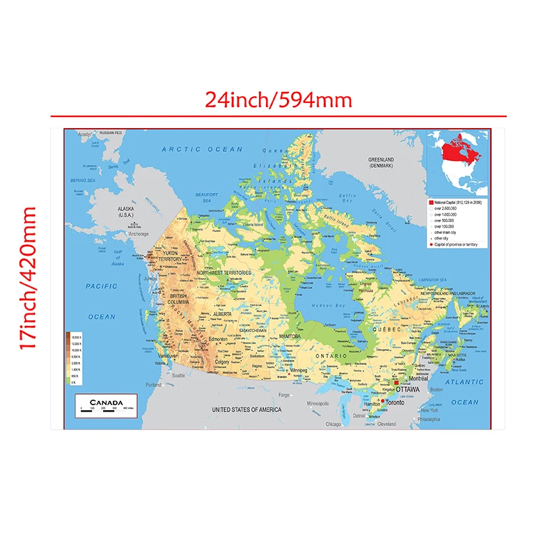 خريطة الطبوغرافية من كندا حقيبة هدية للسفر للوازم المدرسية مكتب المنزل قماش تزيين اللوحة Unframe رسومات للجدار