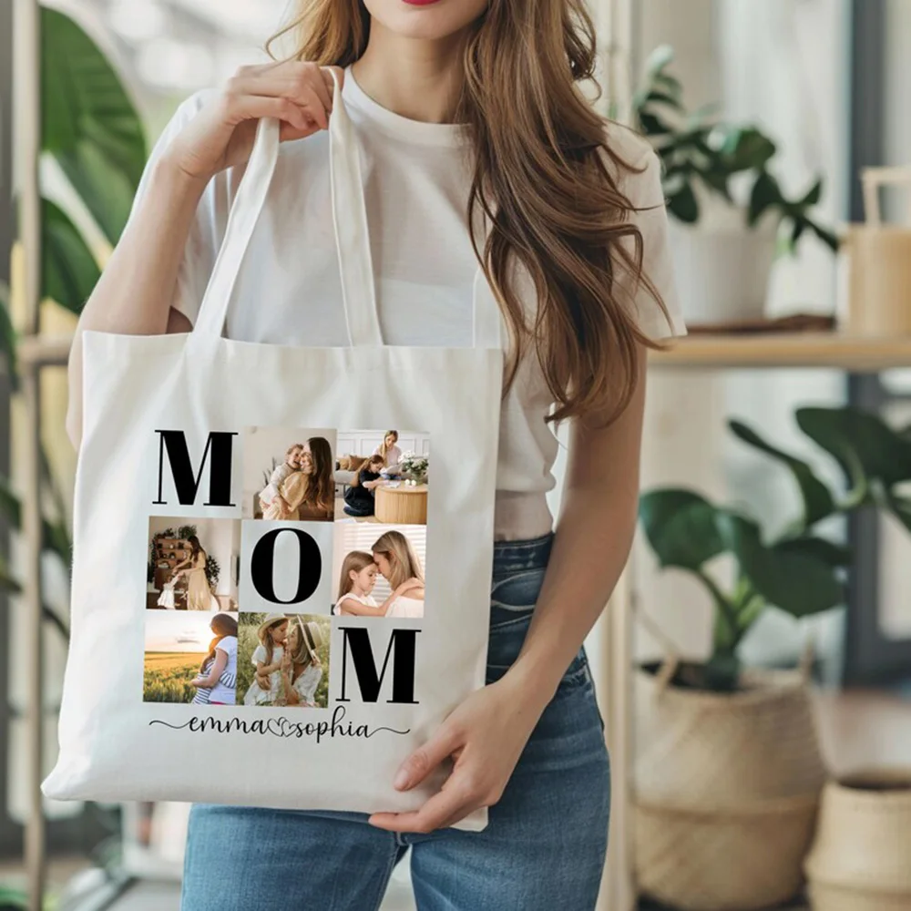 

Minimalist Canvas Tote Bag Personalized Family Picture Text Design Portable Bag For Female Friend Daily Use Birthday Gift
