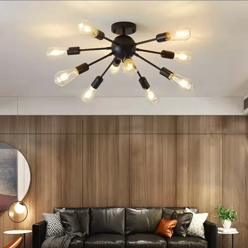 Lampadario retrò in ferro Sputnik Lampada da soffitto satellitare 6 8 10 Luce ragno nera Lustro vintage per soggiorno, sala da pranzo, decorazioni