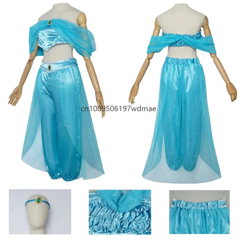 

Princess Cosplay Blue Dancewear Dresses Dance Performance Costume Top Pants Headewear Sexy Full Set for Women
