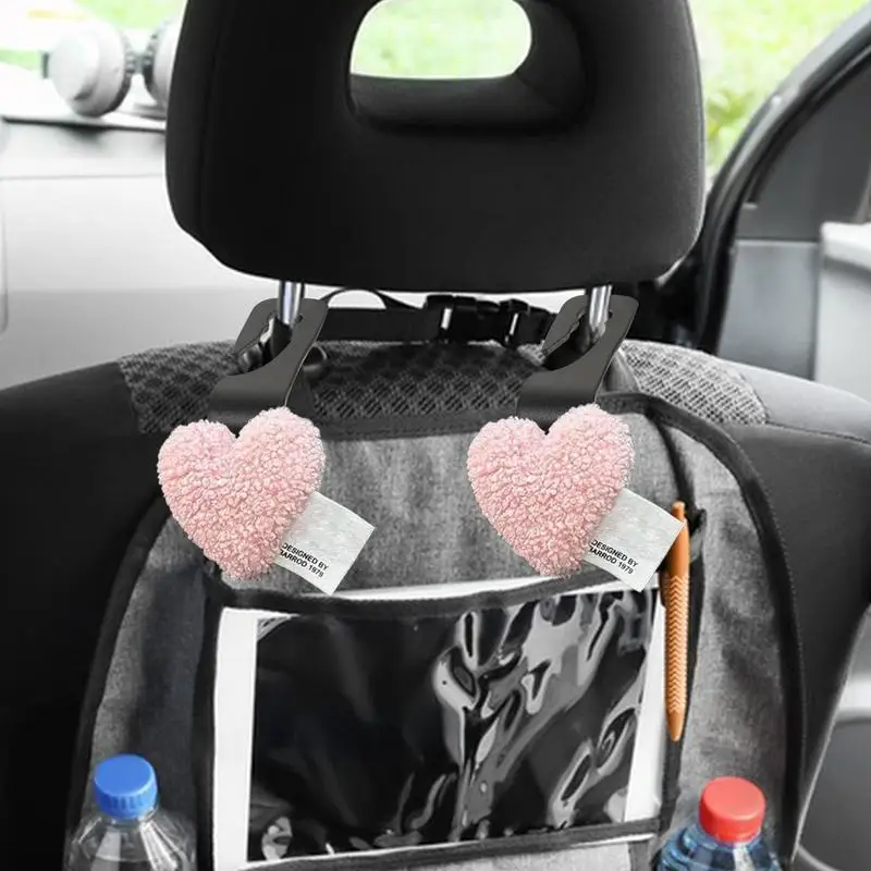 Car Seat Hooks For Headrest Cartoon Headrest Hooks With Heart Shape 2PCS Space Saving Backseat Hanger Car Interior Accessories