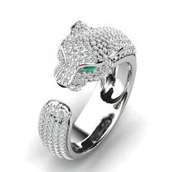 Fashion Full Crystal Inlaid Leopard Ring Opening Unisex Ring Party Jewelry Gift