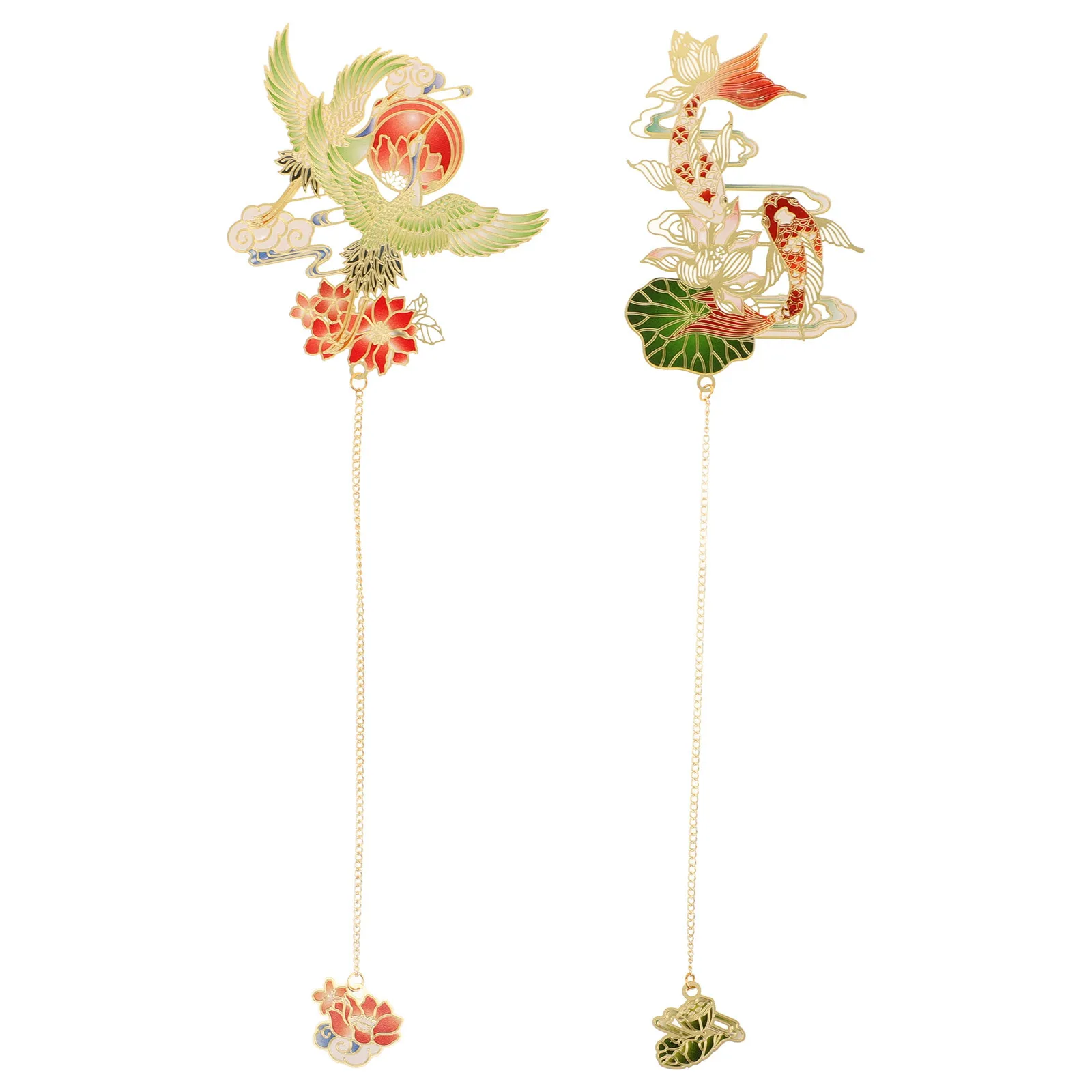 

2pcs Metal Bookmarks Chinese Traditional Design Mythical Figures Long Chain Decorative Reading Bookmark For Students Teachers