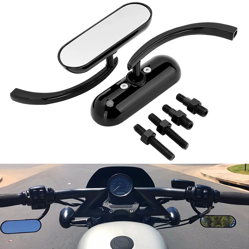 Gloss Black Motorcycle 360 Adjustable Mini Oval Mirror Side Mirrors 8mm10mm For Harley Honda Yamaha Suzuki Universal