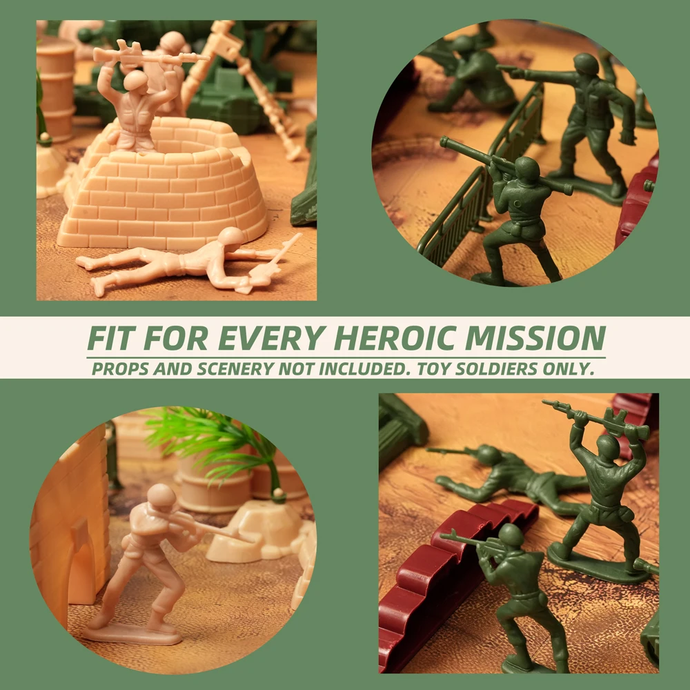 ViiKONDO Army Men Toy Green vs Tan Soldier 100pcs Plastic Classic Military Guy 12 Poses Modern Battle Fun Wargame Gift for Kids