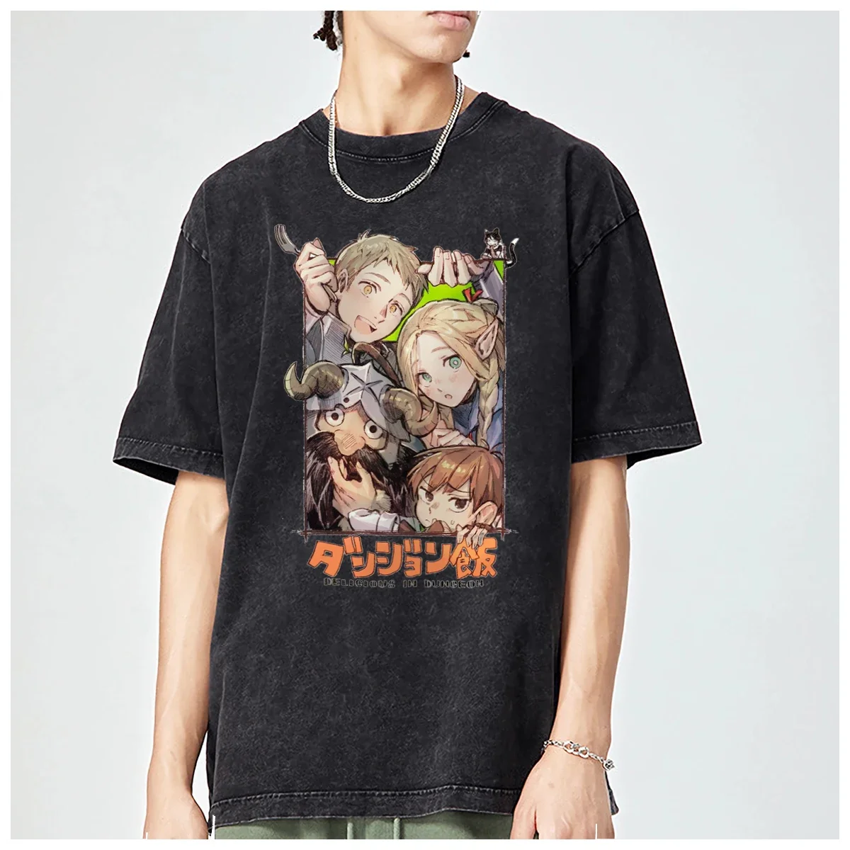 Hiphop Anime D-Delicious In Dungeon Senshi For Food Oversized t shirt men Women Fashion Casual Vintage Washed Cotton Unisex TOP