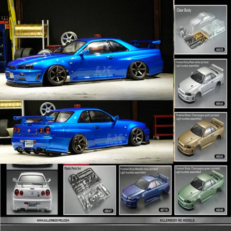 1/10 GTR GT-R Skyline BNR34 RC PC drift body shell corps complet 257mm empattement 195mm largeur pour yokomo mst XRAY 3-Racing D5S D4