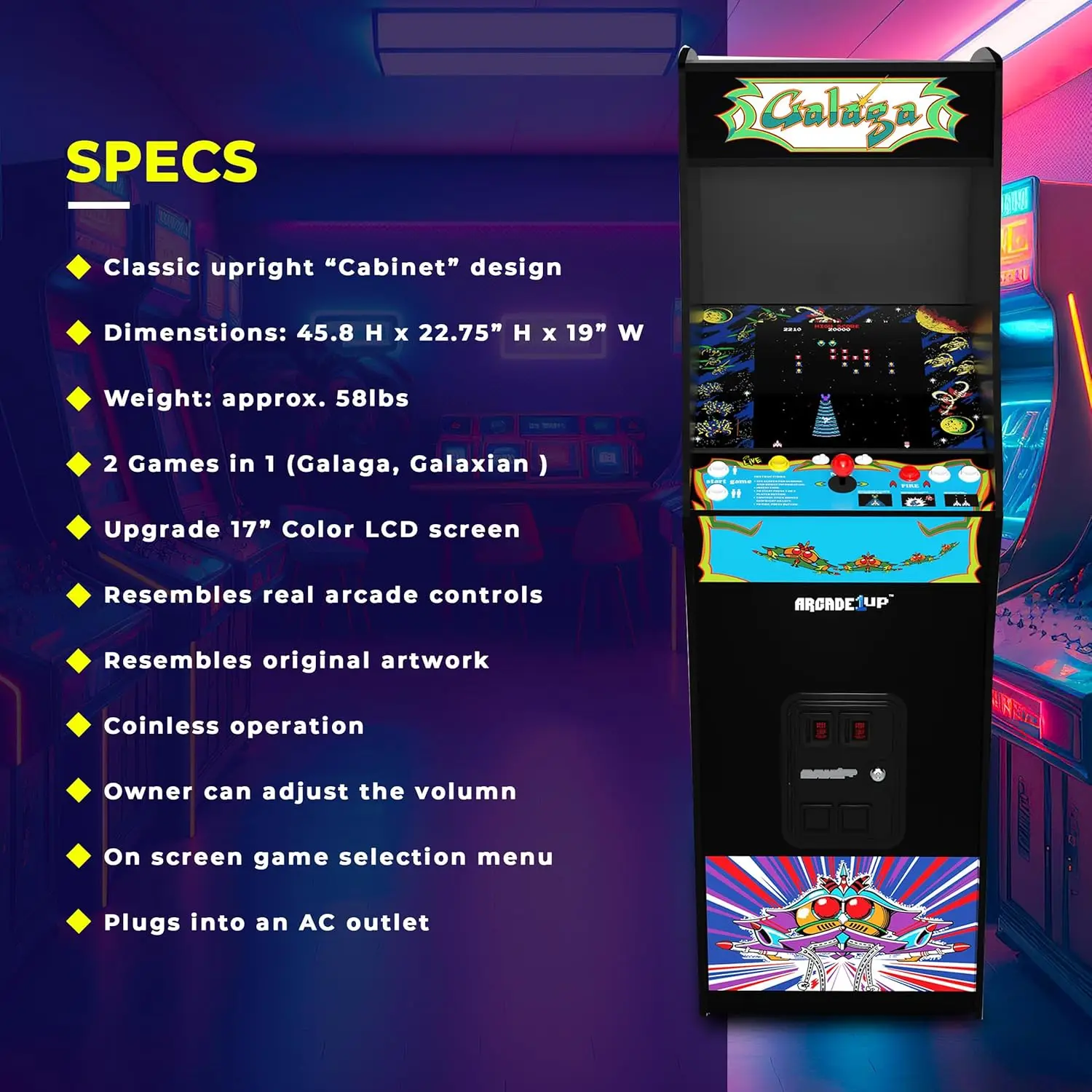 Deluxe Arcade Machine w/ 14 Classic Games & WiFi Leaderboards, 5ft Tall