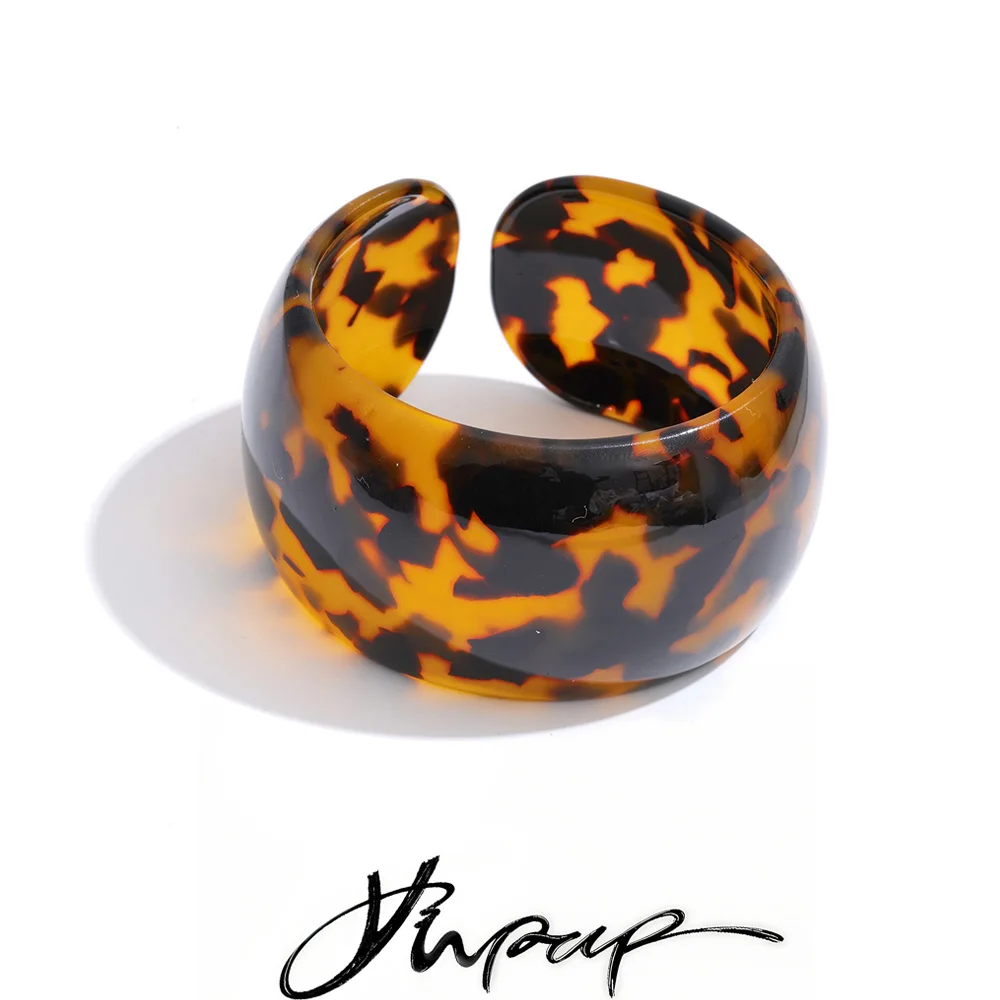 Yhpup 60mm imprimé léopard résine acrylique large manchette Bracelet ouvert Bracelet mode attrayant bijoux poignet personnalité accessoires