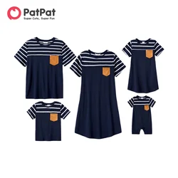 PatPat Family Matching Striped Spliced Dresses and Short-sleeve T-shirts Sets Suitable for Summer Season Soft and Comfortable