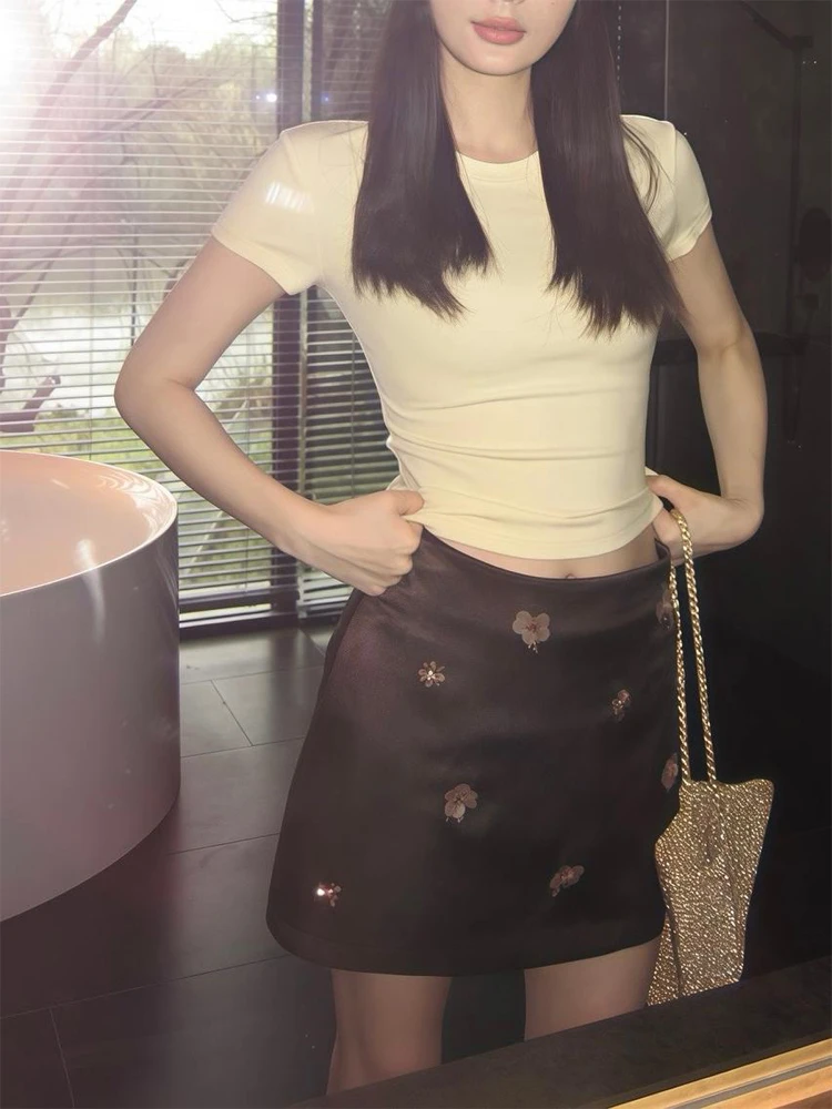 

Элегантная женская короткая юбка из двусторонней ткани в стиле барокко, ручной работы, с завышенной талией, А-силуэт