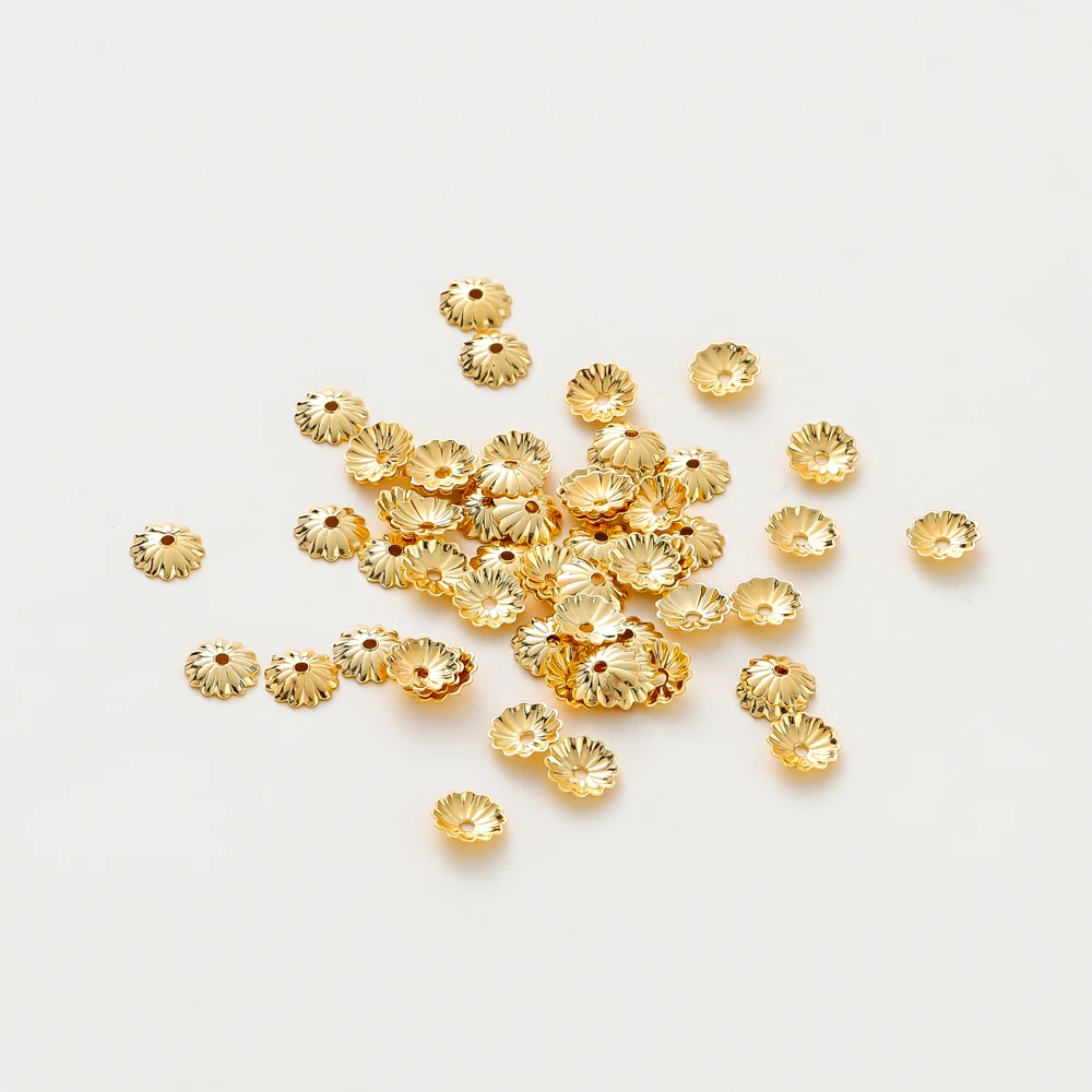 100Pcs 5/6mm 14K/18K Gold Plated Brass Wave Flower Beads Caps End Beads Cap for DIY Beads Bracelet Jewelry Making Supplies