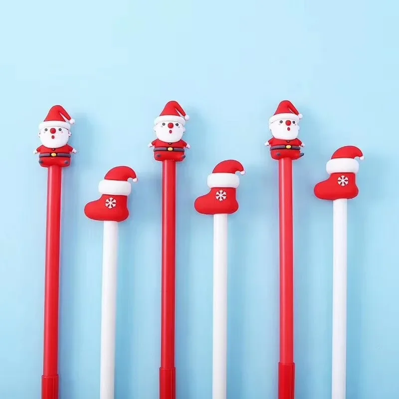 

36PCS Cartoon Santa Claus Silicone Cute Christmas Cap Signature Pen Kawaii School Supplies Stationery Gel Pens
