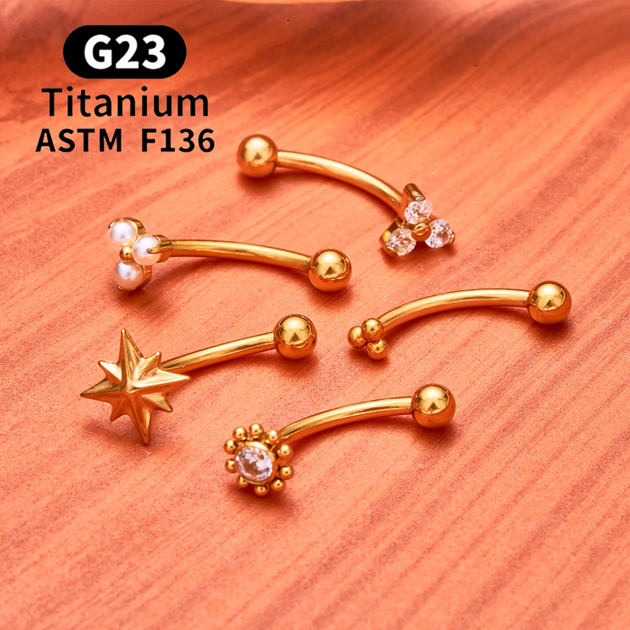 ASTM F136 Titan Hexagramm Rook Ohrring Gebogene Barbell Bauchnabelringe 16G CZ Innengewinde Augenbrauenring Körperschmuck – Detail 10