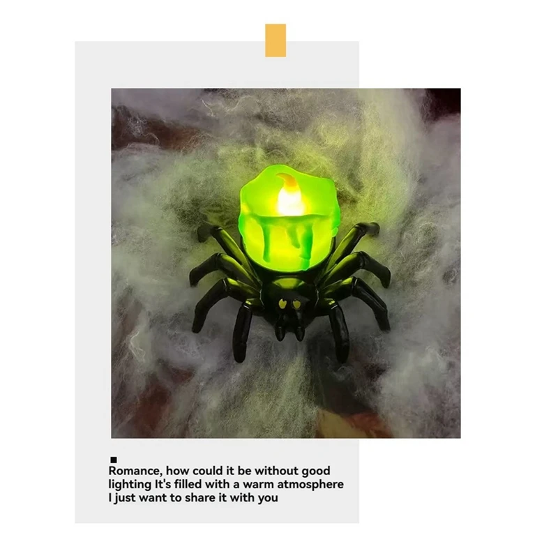 DT16 Halloween Decorations Flameless LED Tea Light Candles 6 PCS 3D Spider Candles Holder Lights Spooky Decor
