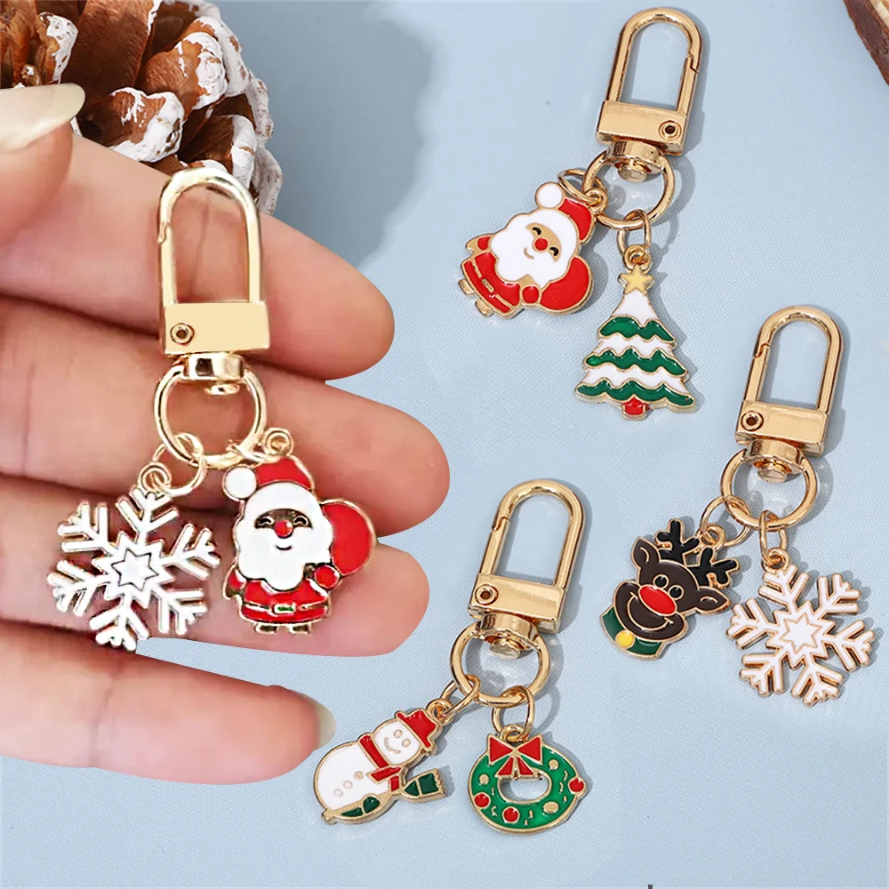 

Cartoon Santa Claus Keychains Metal Christmas Snowman Elk Snowflake Keyrings For Women Kids Girls Christmas Party New Year Gifts