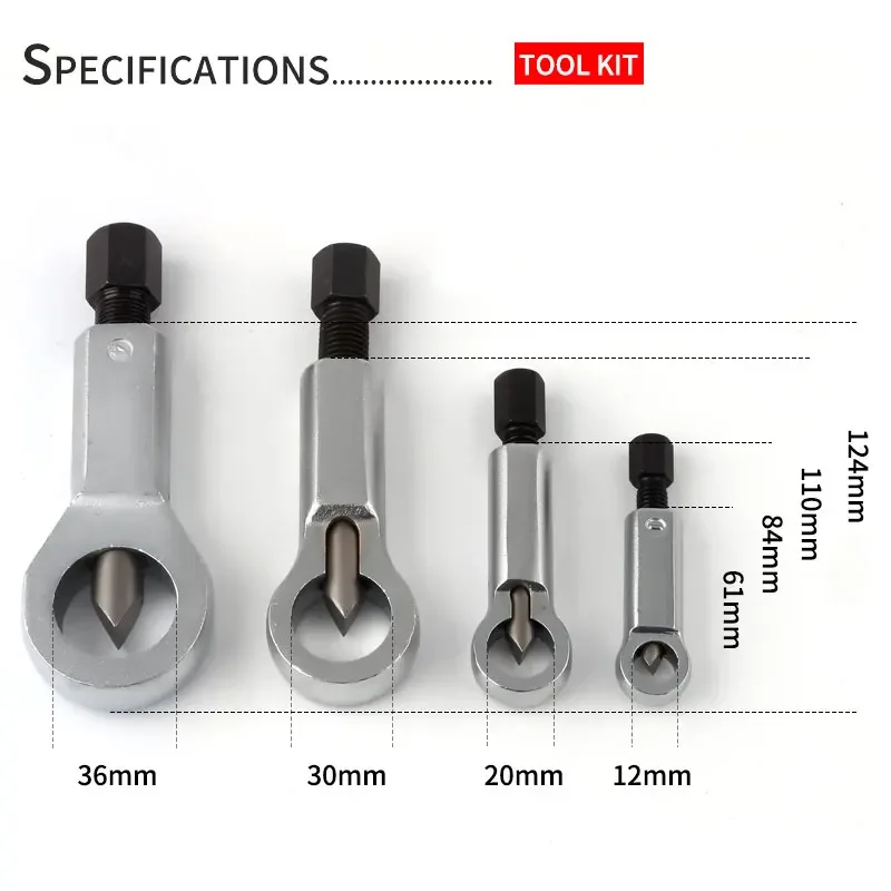 4Pcs 9-27mm Rusty Nut Splitter Damaged Bolt Nut Separator Extractor Remover Cutting Tools Screw Breaker Set