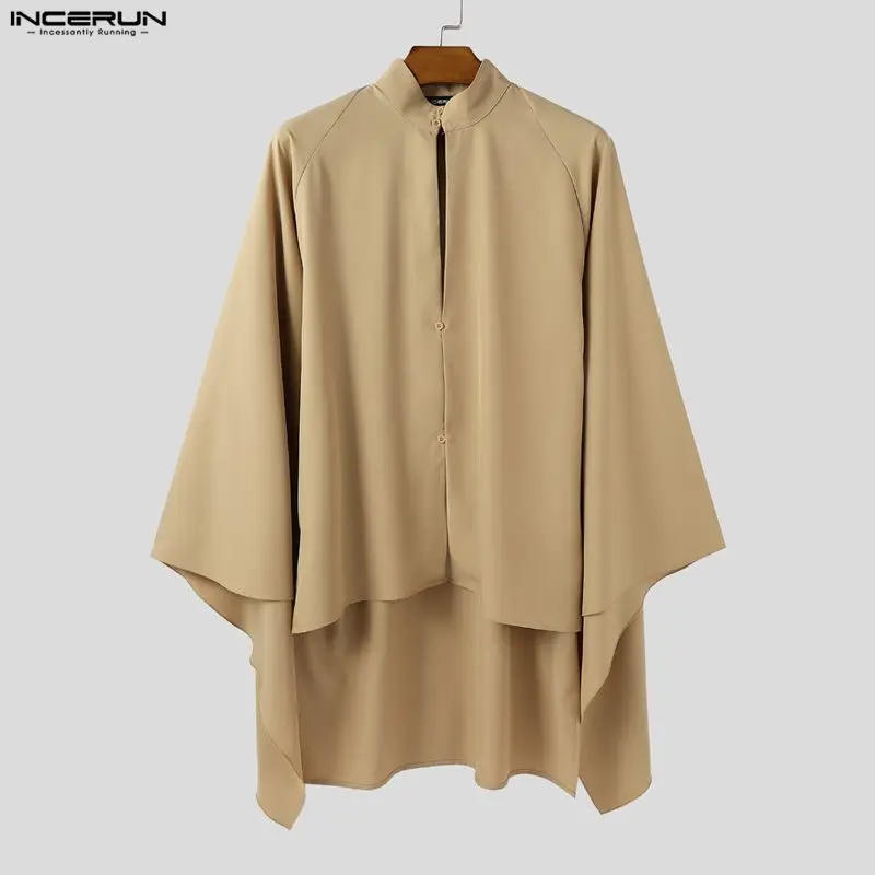 INCERUN الرجال قميص بلون الوقوف طوق مضيئة طويلة الأكمام الرجال الملابس الذكور العباءات الشارع الشهير فضفاض موضة ملابس الرجال عادية #4