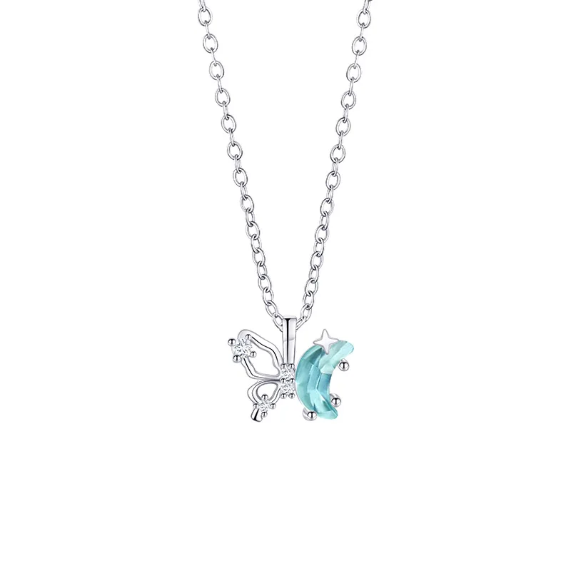 925 Sterling Silver Jewelry Crystal Star Moon Butterfly Pendant Necklace For Women Choker Chain Wedding Party Jewelry Gift