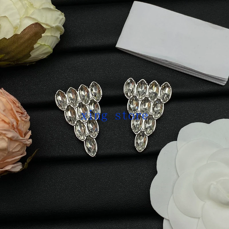 2024 new fashionable retro style oval cut crystal inlaid with triangular earrings for women