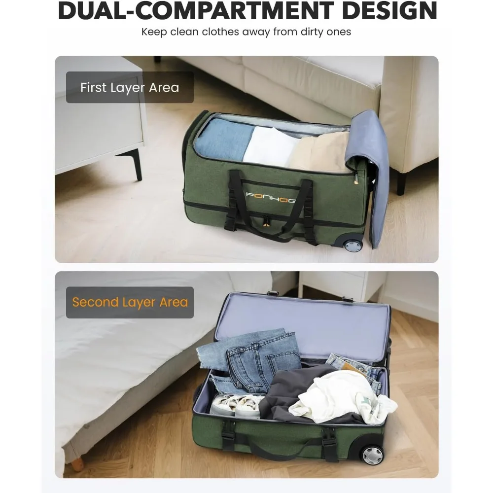 حقيبة كبيرة مقاومة للماء مع عجلات وحجرة أحذية للسفر للرجال