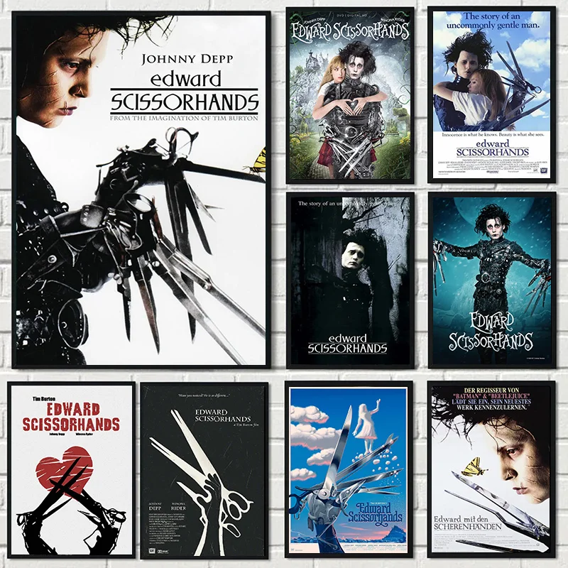 Póster de Edward Scissorhands Tim Burton, película clásica, Johny Depp, pintura en lienzo, arte de pared, imágenes, decoración del hogar, Bar, barbero