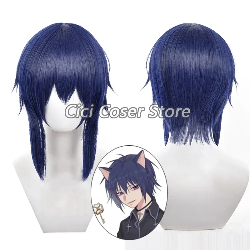 qq28LQAnime Tsukiyomi Ikuto شعر مستعار تأثيري قصير الأزرق الشعر أفخم آذان القط وذيل الرجال النساء هالوين حفلة كرنفال لعب الأدوار برو