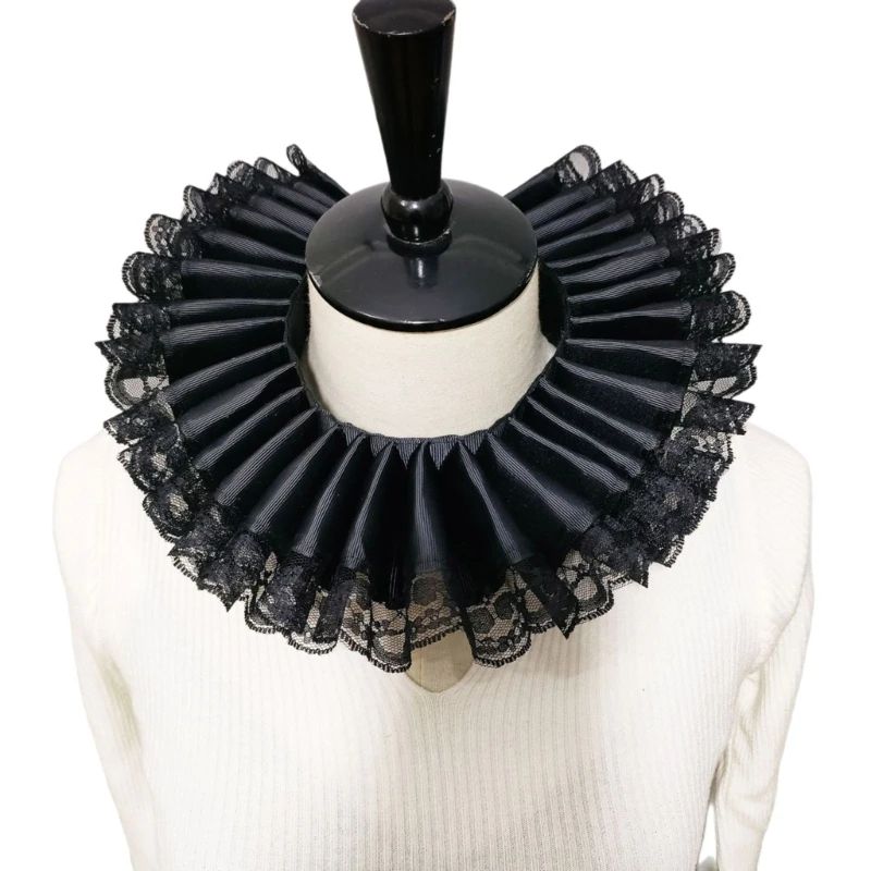 

Collar Elizabethan Lace Trim Ruffled Neck Collar Shawl Wrap Detachable False Collar Necklace for Women Girls
