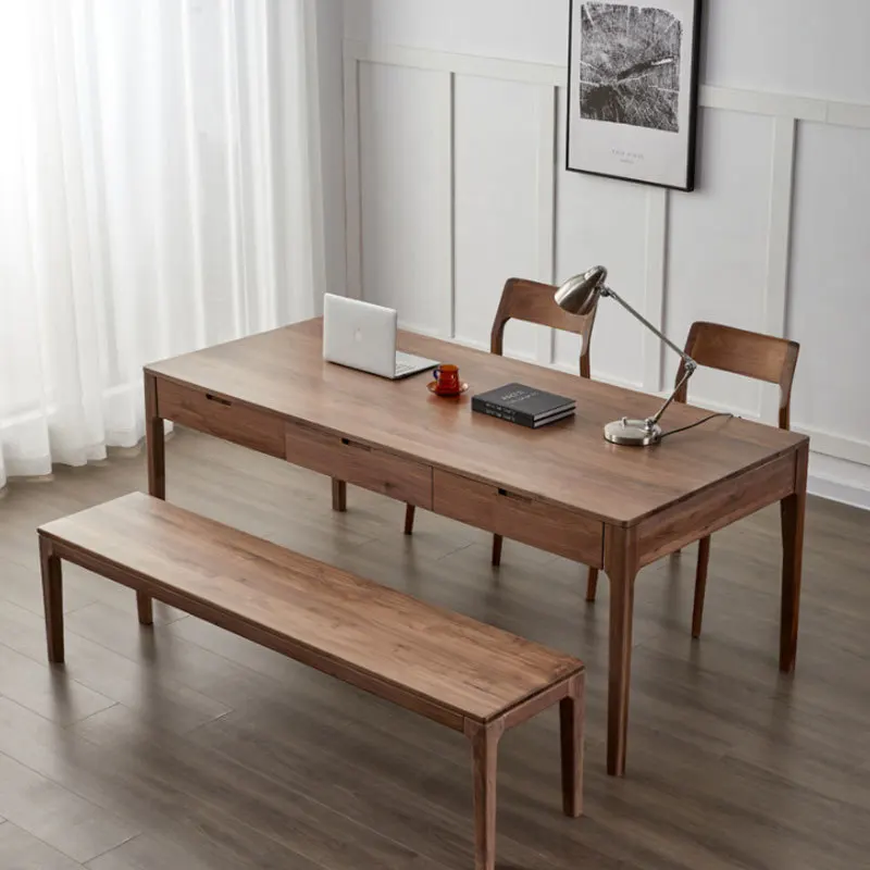 

Customizable North American Black Walnut Nordic Cherry Wood Drawer Desk Dining Table