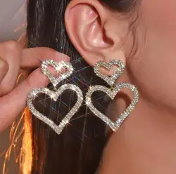 Luxury Shiny Big Heart Earrings with Bling Rhinestone for Women Fashion Jewelry Korean Geometric Earring Wedding Party Gifts