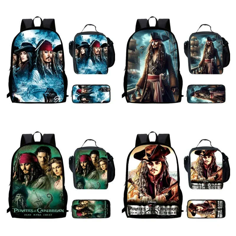 Pirates of the Caribbean School Backpack With Lunch Bags Pencil Bags For Age 4-9 ,Large Cartoon School Bags For Boys Girls