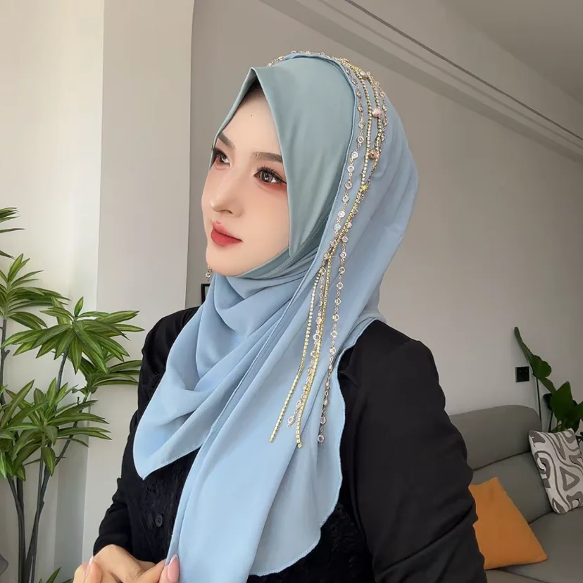2026 Fashion Muslim Girls Tassels Wrap Instant Hijabi Scarves 3