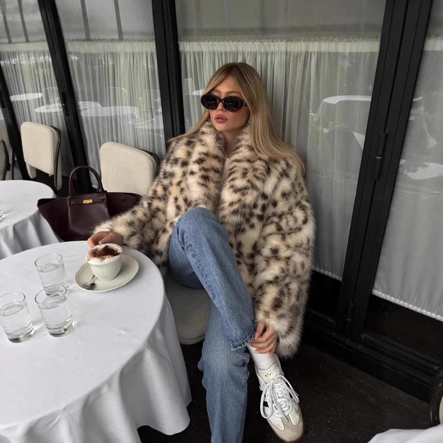Outono inverno leopardo jaqueta de pele do falso casaco feminino curto de pelúcia gola painéis jaqueta feminina quente elegante outerwears senhora