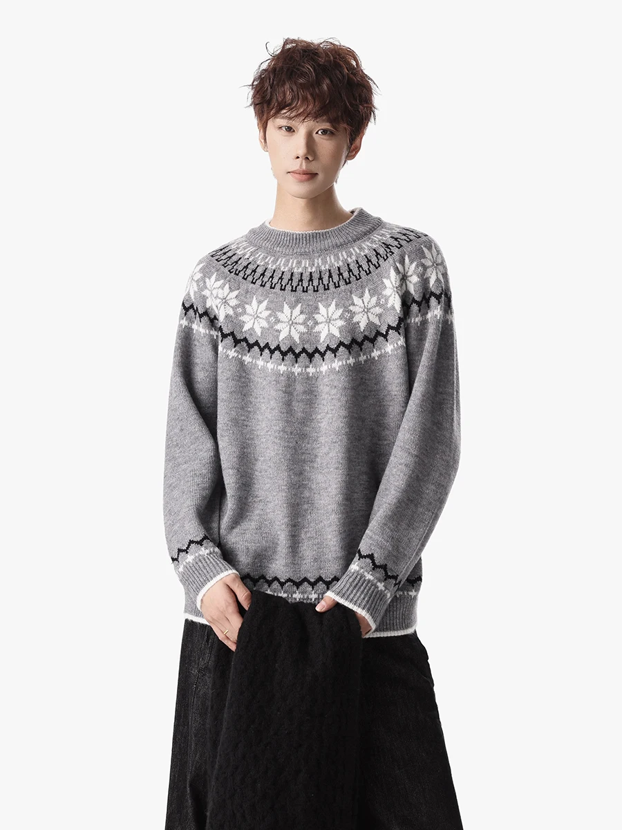 

BOYUE Ретро круглый вязаный свитер Ne, свободный длинный свек Polar Fce Aosphere Island с цветочным узором для мужчин и женщин, повседневная одежда