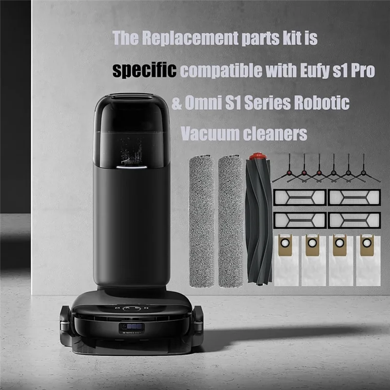 

BAAR-S1 Pro Replacement Parts Accessories Vacuum Main Brush X1,Side Brush X6, Washable Filter X4 Dust Bag X4, Rolling Mop X3