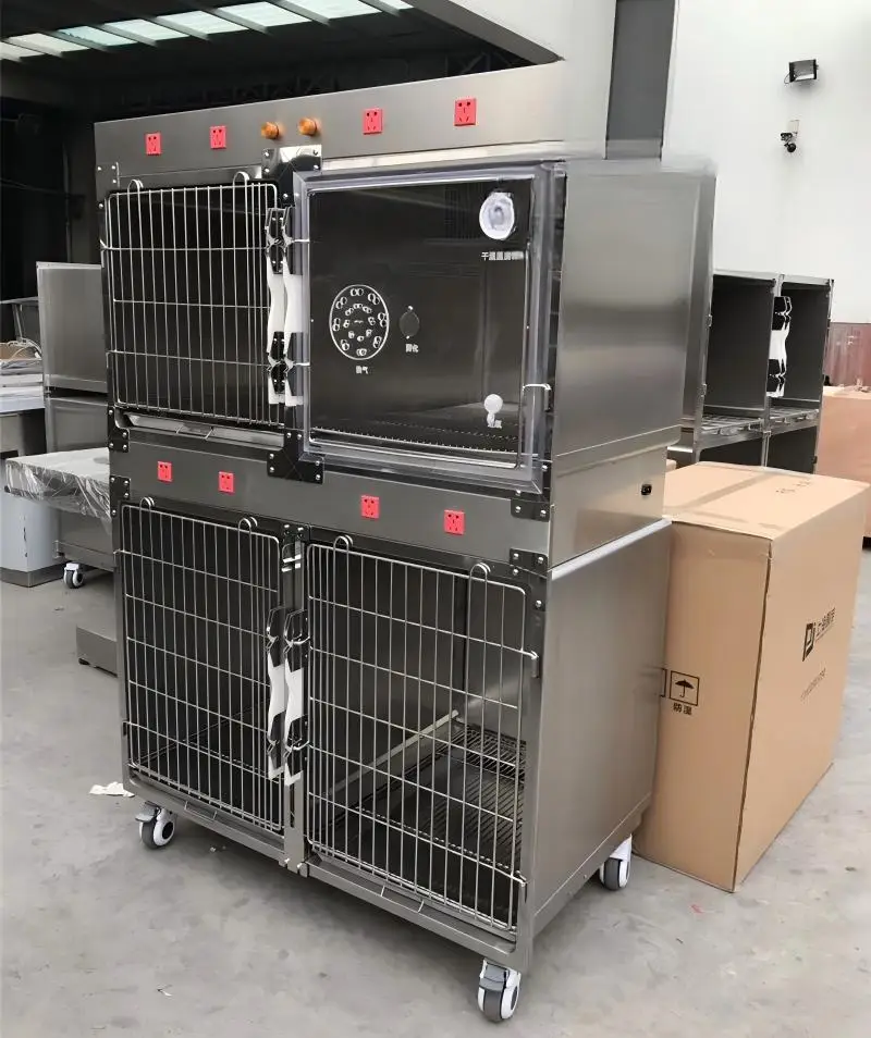 EURVET Veterinary Equipment Pet ICU Cage 304 Stainless Steel Oxygen Chamber For Dog Cat Hospital