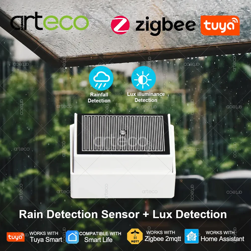 

Датчик обнаружения капель дождя Zigbee 2 в 1, детектор света, датчик дождя, работает с домашним помощником Tuya Smart Life Zigbee2MQTT