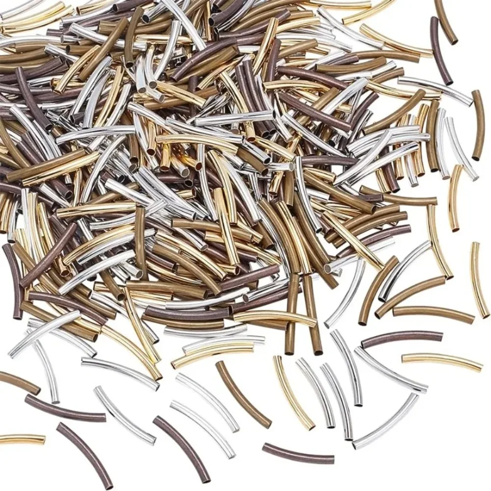 

500 шт. трубчатые бусины 25 мм, трубчатые бусины-разделители с лапшой, 5 цветов, длинные изогнутые трубчатые бусины, латунные прокладки для изготовления ювелирных изделий