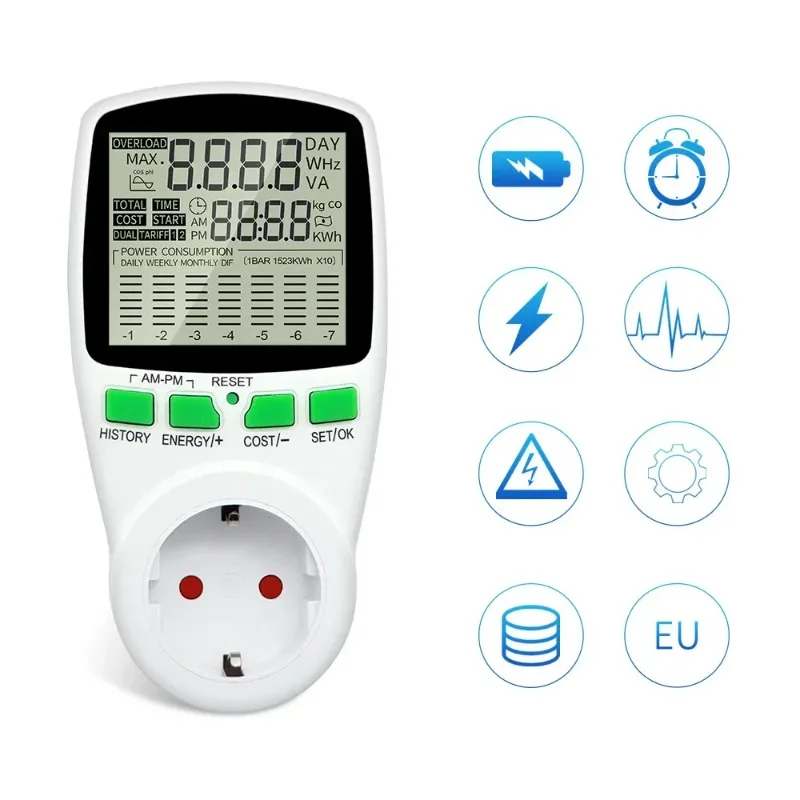 50HZ Electricity Power Meter Wattmeter LCD Energy Meter Socket Electric Tester Measuring Outlet Power Analyzer FR UK AU BR