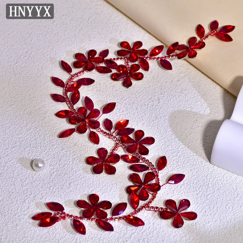 

HNYYX Red Rhinestone Wedding Belt Crystal Beaded Flower Shaped Party Dress Belt Bride Bridesmaid Wedding Sash Accessories SA232