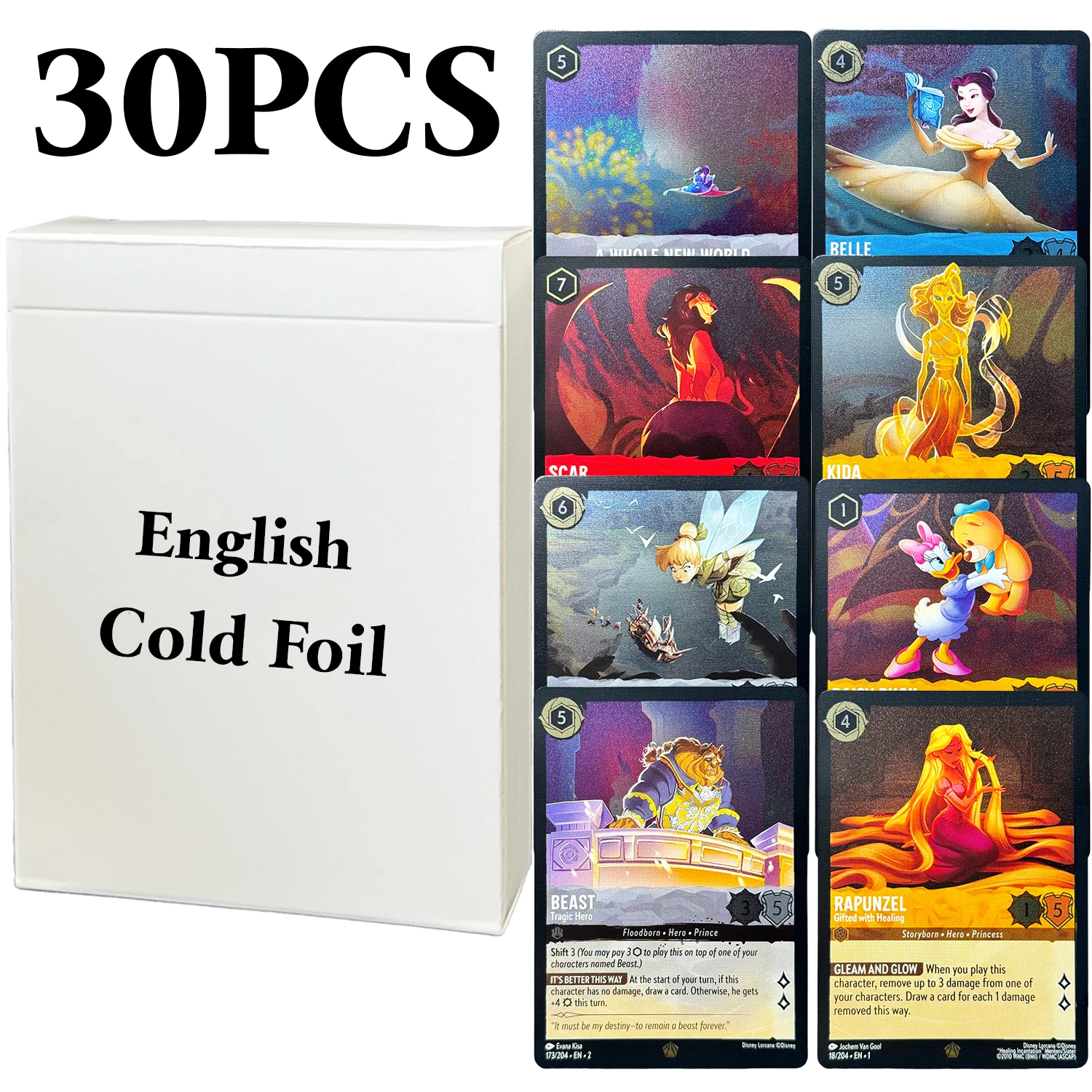 Lorcana Whole Set (30PCS/Set) English TCG Proxy Cards Beast Rapunzel Stitch Sisu Maleficent Monstrous Dragon Board Game Cards