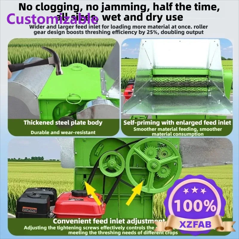Factory Direct 2026 Multi Crop Thresher Machine Triple Roller Full Feed Grain Sheller for Wheat Rice Soybean Sorghum Rapeseed