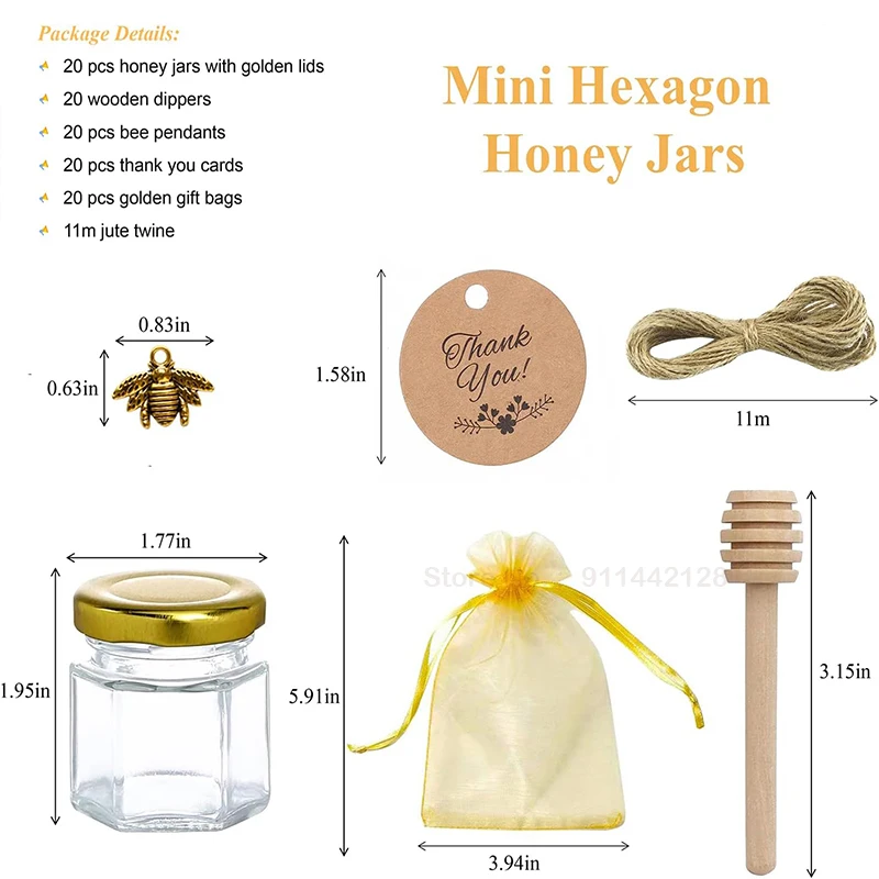 10/20PCS Mini Honey Jars Party Favors Set Cute Takehome Gifts In Bulk For Guests Baby Shower Birthday Wedding Parties