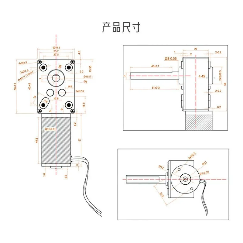 5840-31ZY Worm Gear DC Gear Motor 6V~24V Super Self-Locking Forward And Reverse Speed Control Shaft Length 51MM Brushed Motor