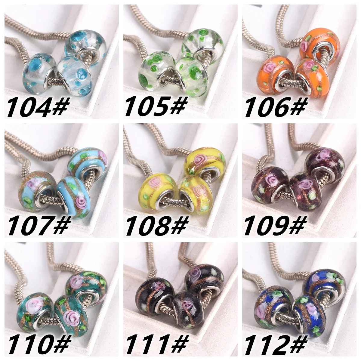 Cuentas redondas europeas de cristal de Murano para fabricación de joyas, abalorios de cristal de gran agujero para fabricación de joyas, DIY, 5