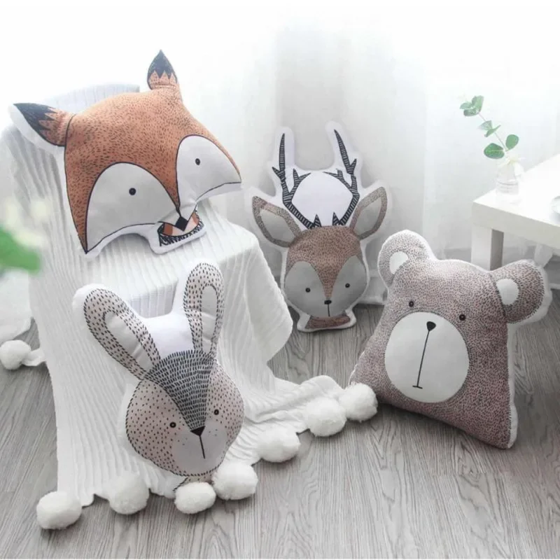 

Cushion Children Room Decor Nursery Kids Room Baby Birthday Gifts INS Nordic Cute Animals Plush Toys Bear Deer Fox Sofa Pillow