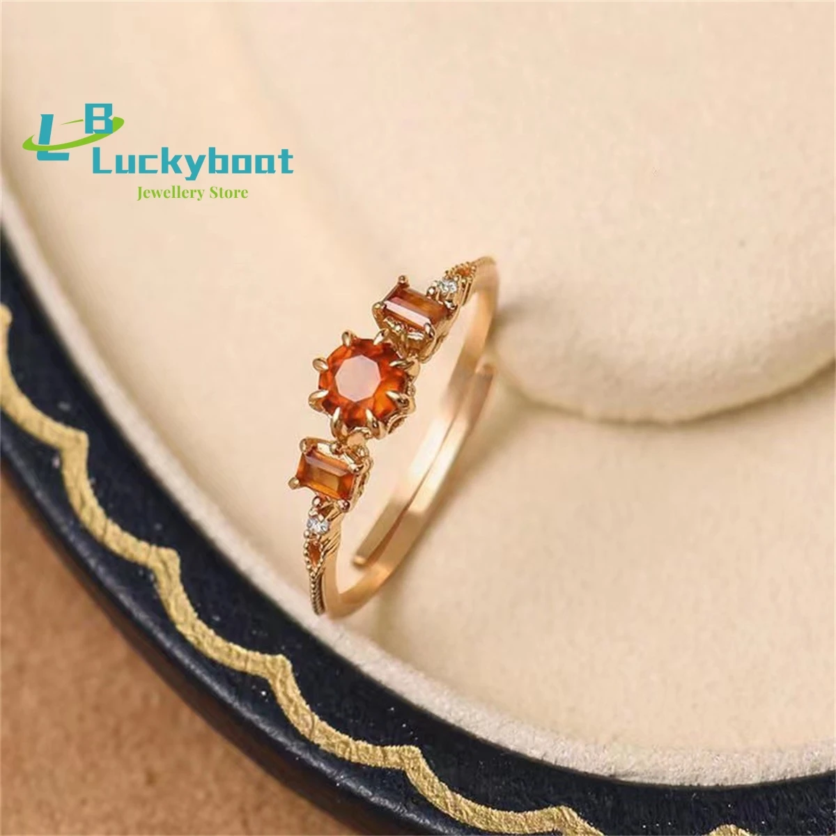 Natural Garnet Orange Red Ring is Simple and Generous Fashionable and Versatile Exquisite and Light Luxury Noble Women's Model